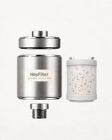 HeyFilter — wide metal housing and frosted granular refill
